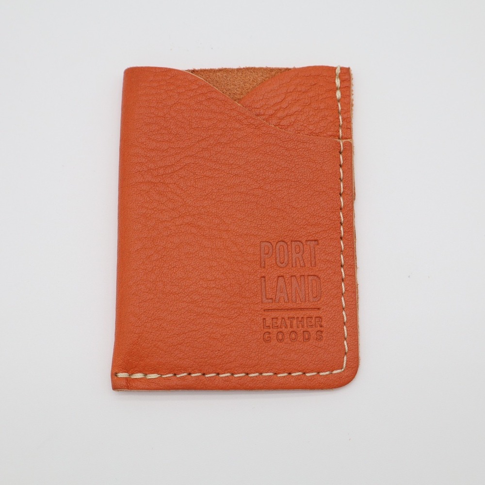 Portland Leather Goods Minimalist Womens Wallet Orange Leather Credit Card Slot